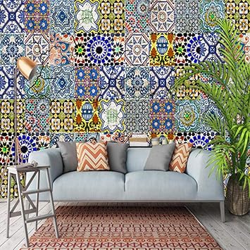 Amazon Com Dalxsh 3d Wallpaper Post Modern Retro Pop Style National Mural Living Room Backdrop Wall Decor 1x100cm Furniture Decor