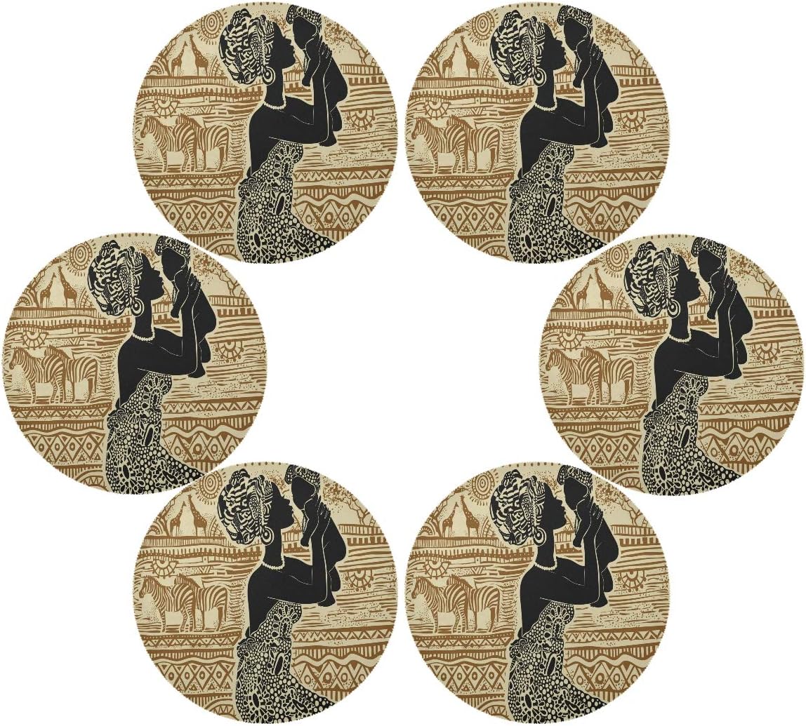 QMIN Round Placemats Set of 6, African Black Woman Place Mats Heat Resistant Non-slip, Washable Table Mats for Dinning Table Kitchen Home Decoration