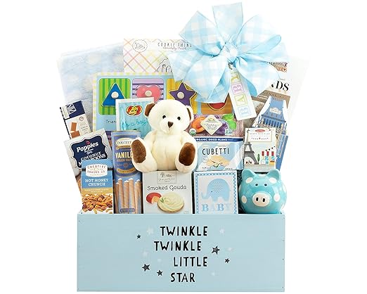 Newborn Baby Boy Gift Basket Welcome Home Baby Boy Congratulations Newborn Baby Blue New Arrival Baby Shower Gift By Wine Country Gift Baskets Amazon Com Grocery Gourmet Food