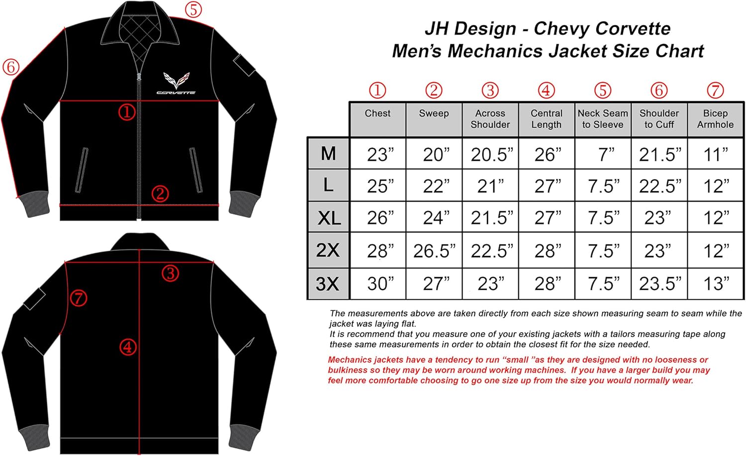 Men's Chevy Corvette Mechanics Jacket Front Chest Emblem in Black Gray Navy: Clothing