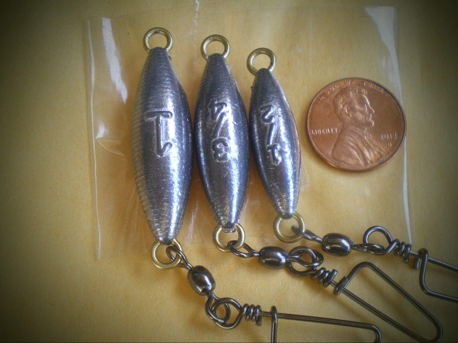 9 Torpedo Style in Line Trolling Fishing Weights Sinker Fishing Supplies Gear and Equipment 1,3/4,1/2 Oz with #5 Coastlock Swivel/3 Ea