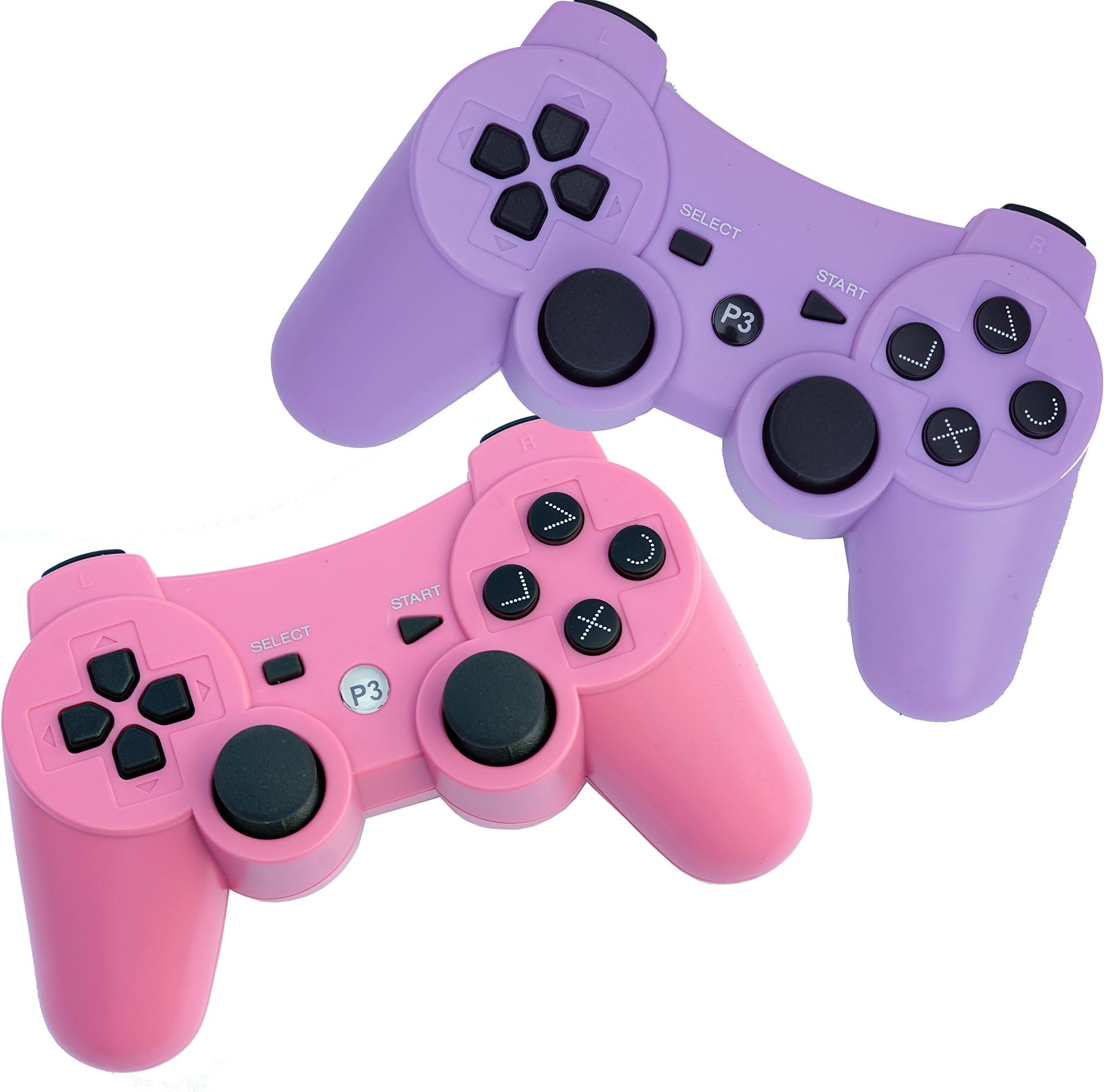 FSC Pack of 2 Mixed Colors PS3 Wireless Remote Gamepad Controller for use with Playstation 3 (2XBlue) (Purple/Pink)