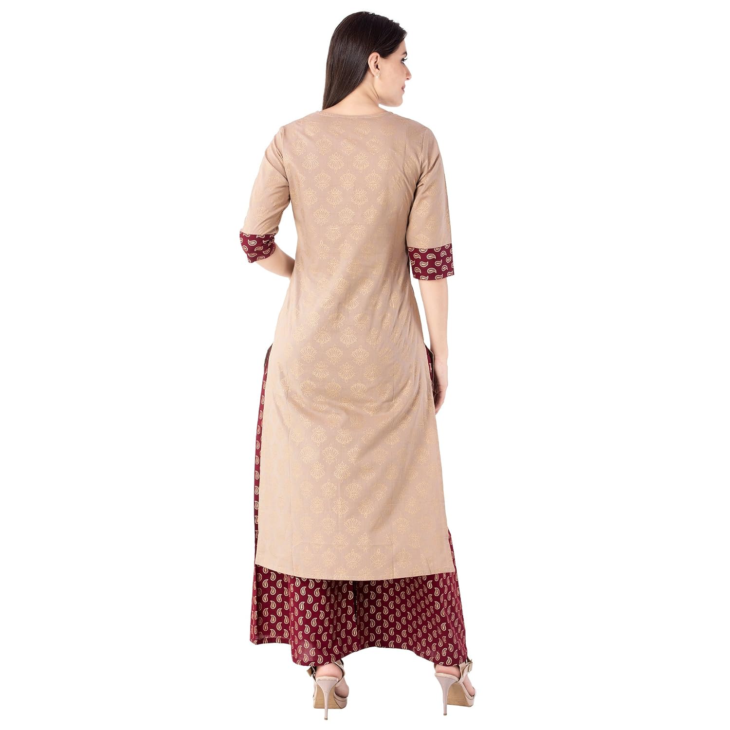 khushal k women's cotton gold printed kurta with palazzo set