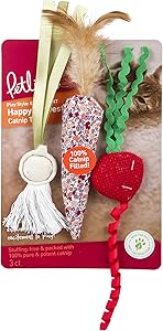 Petlinks, Happy Harvest, Catnip Filled Cat Toys, Vegetable Shaped Plush, No Stuffing, With Burlap, Feathers, Fringe and Ribbons, Set of 3