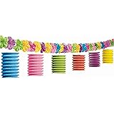 Hawaiian Summer Luau Beach Party Tiki Lounge Flowers and Lantern Garland Decoration, Paper, 10 Feet