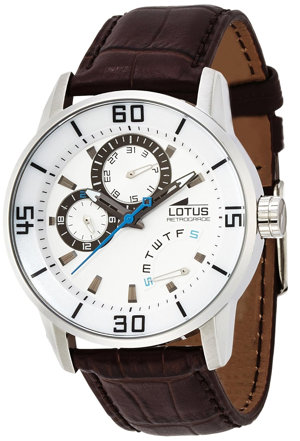 Lotus Men's Quartz Watch with White Dial Analogue Display and Brown