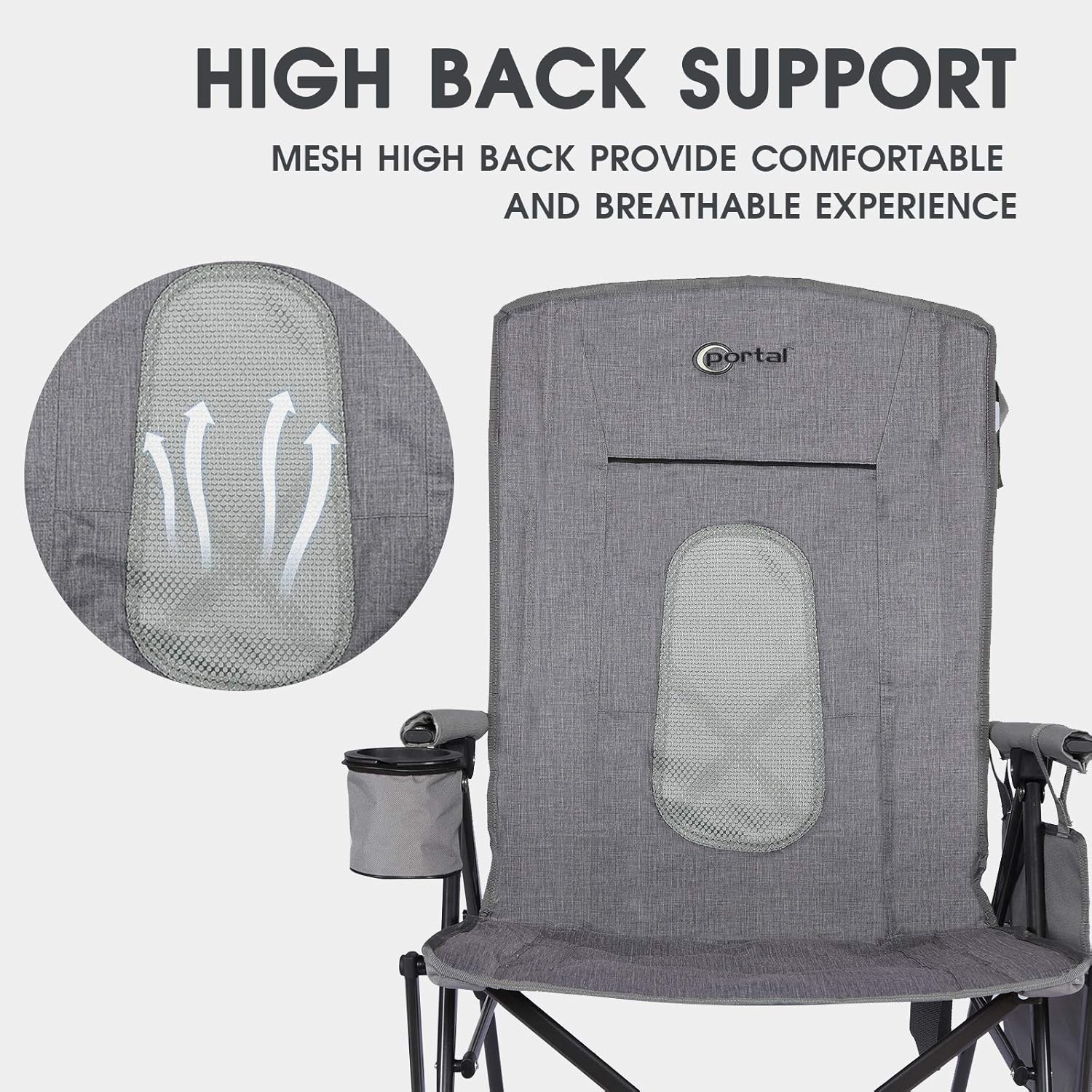 Portal Oversized Quad Folding Camping Chair High Back Cup Holder Hard Armrest Storage Pockets Carry Bag Included, Support 300 lbs (Heathered) : Sports & Outdoors