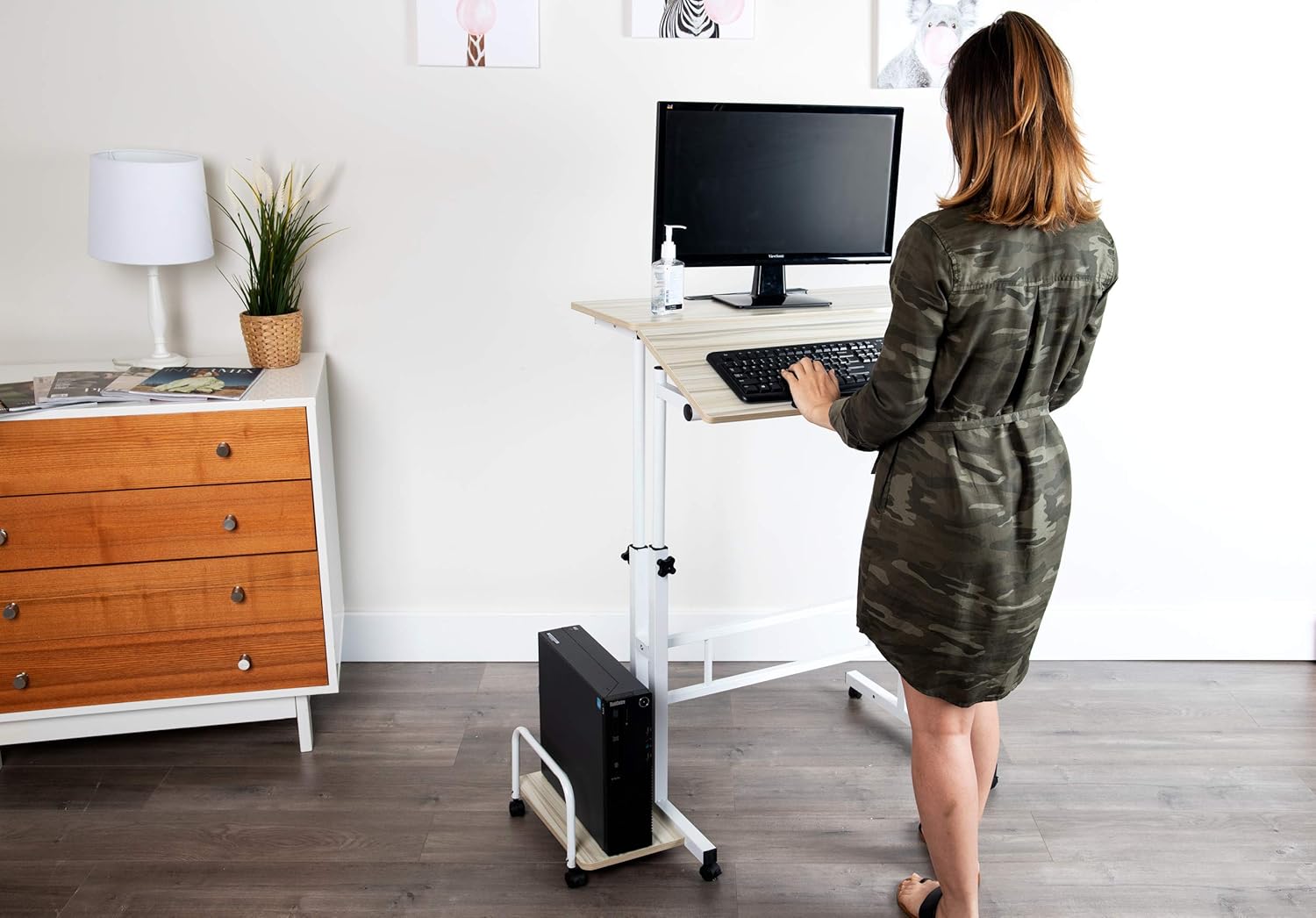 Mind Reader SDROLLXLWHT Mobile Sitting, Standing Desk Rolling