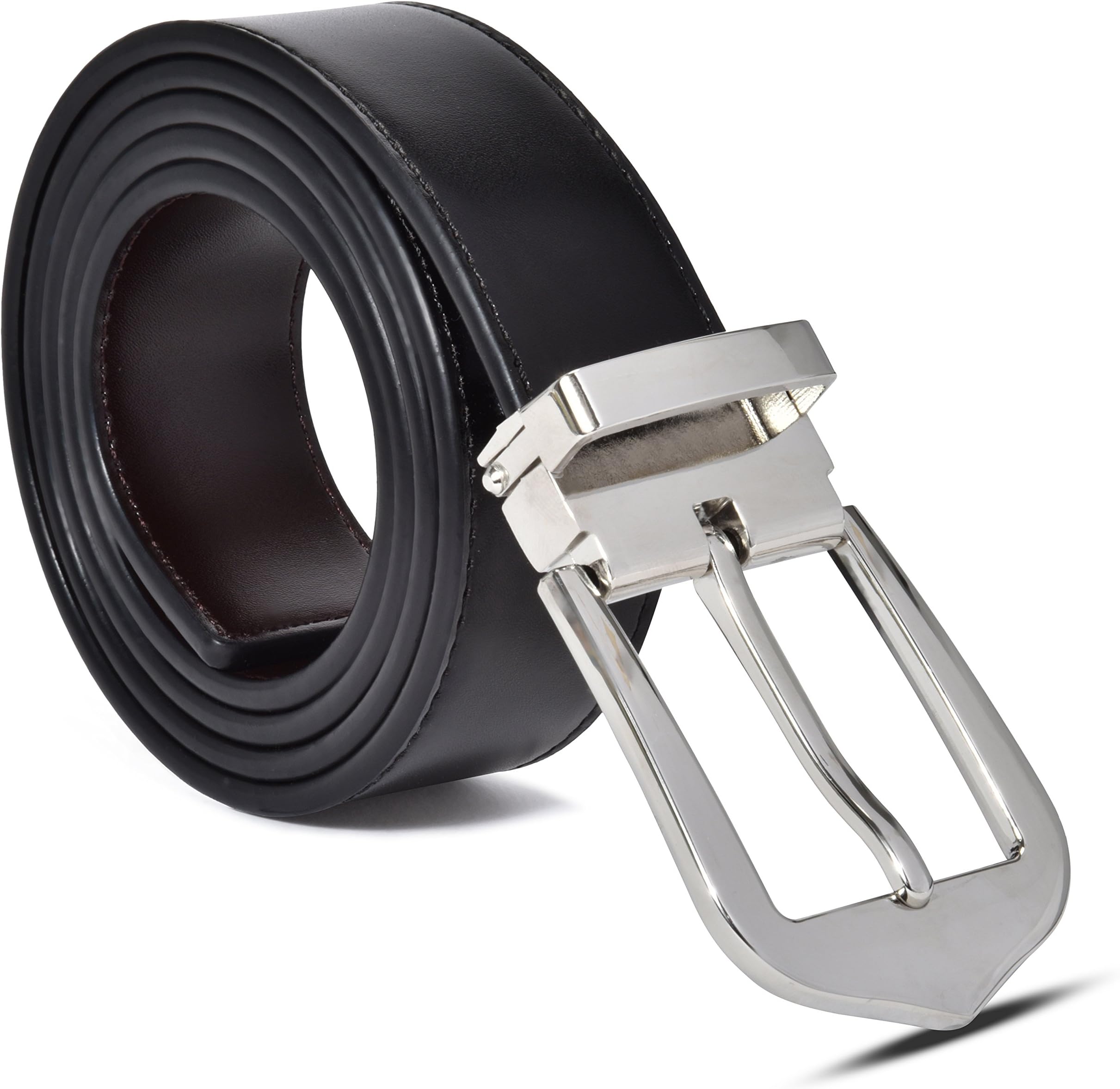 Reversible Leather Belt For Men - Classic Dress Belt 1.25" Wide - With Removable Buckle
