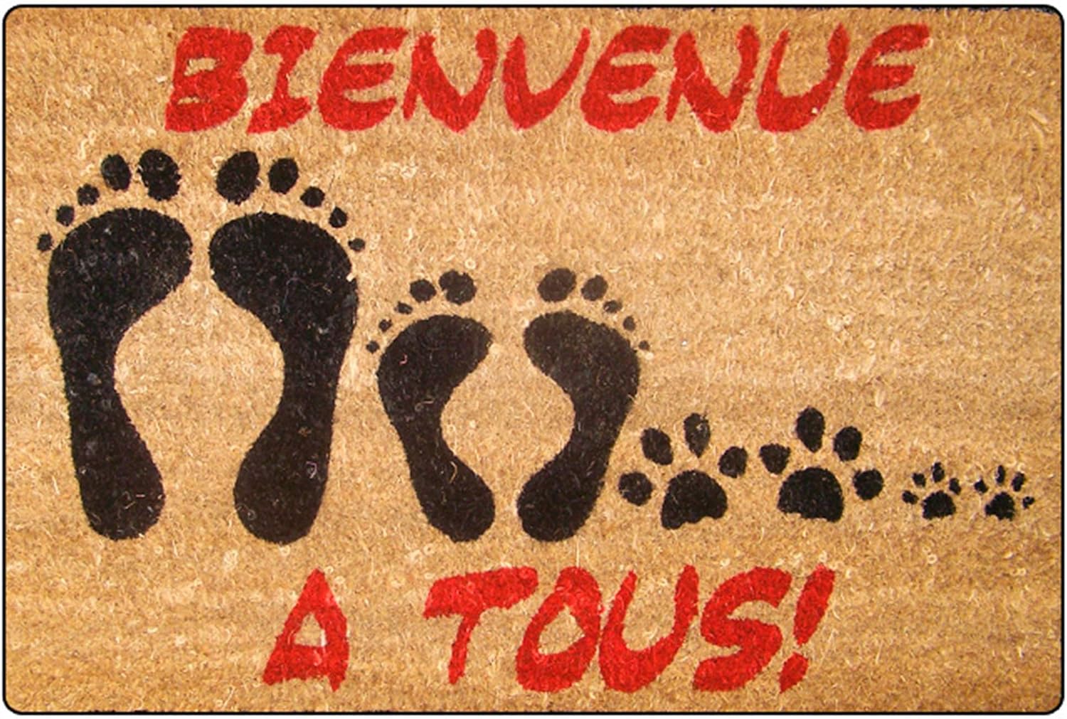 Tapis Deco 40 x 60 cm Printed Coco Bienvenue Door Mat, Multi-Colour, Multicolor