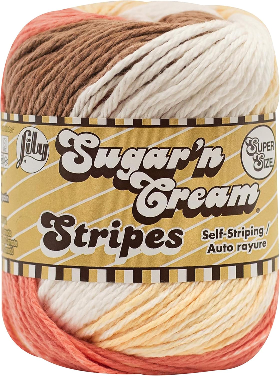 Lily Sugar and Cream Cotton Yarn, Natural Stripes