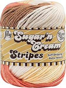 Lily Sugar and Cream Cotton Yarn, Natural Stripes