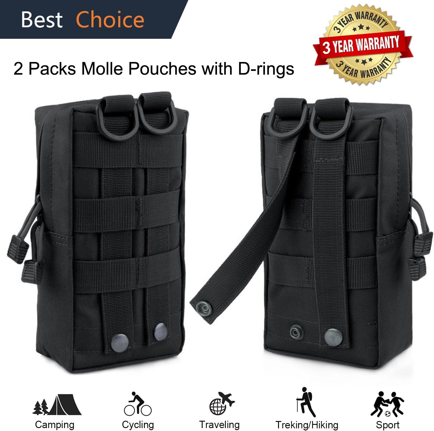Molle Pouch Attachments Tactical Backpack Accessories Water Bottle Holder Bag Multipurpose Tools EDC Pouches for Outdoor Hiking Backpacking Camping Travel Car Cycling …