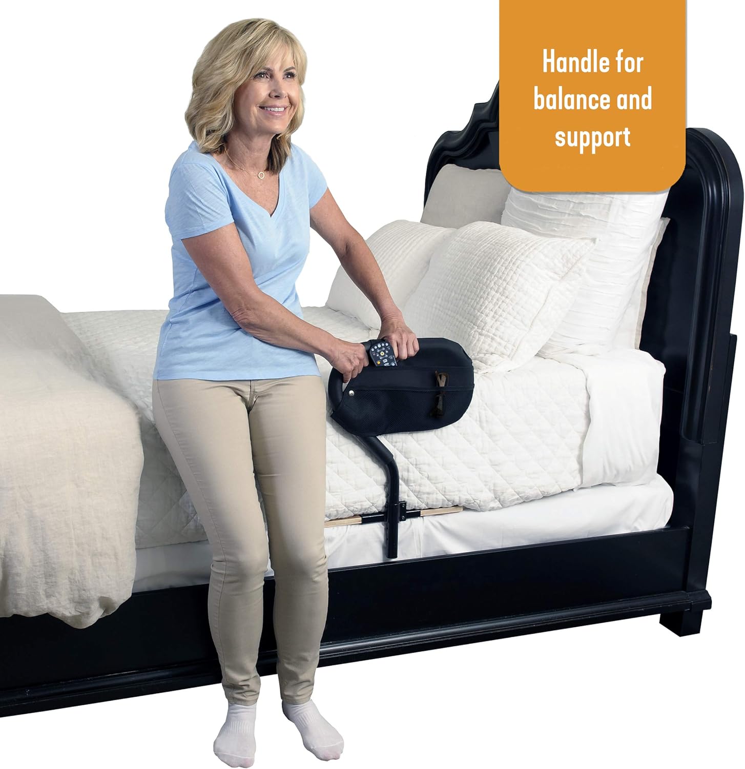 Stander BedCane, Adult Bed Rail and Support Handle, Height Adjustable Elderly Stand Assist with Organizer Pouch: Health & Personal Care