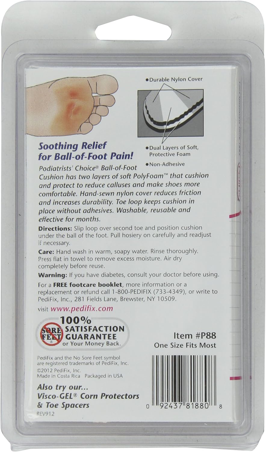 PediFix Deluxe Nylon-Covered Metatarsal Cushion -P88, Single: Health & Personal Care
