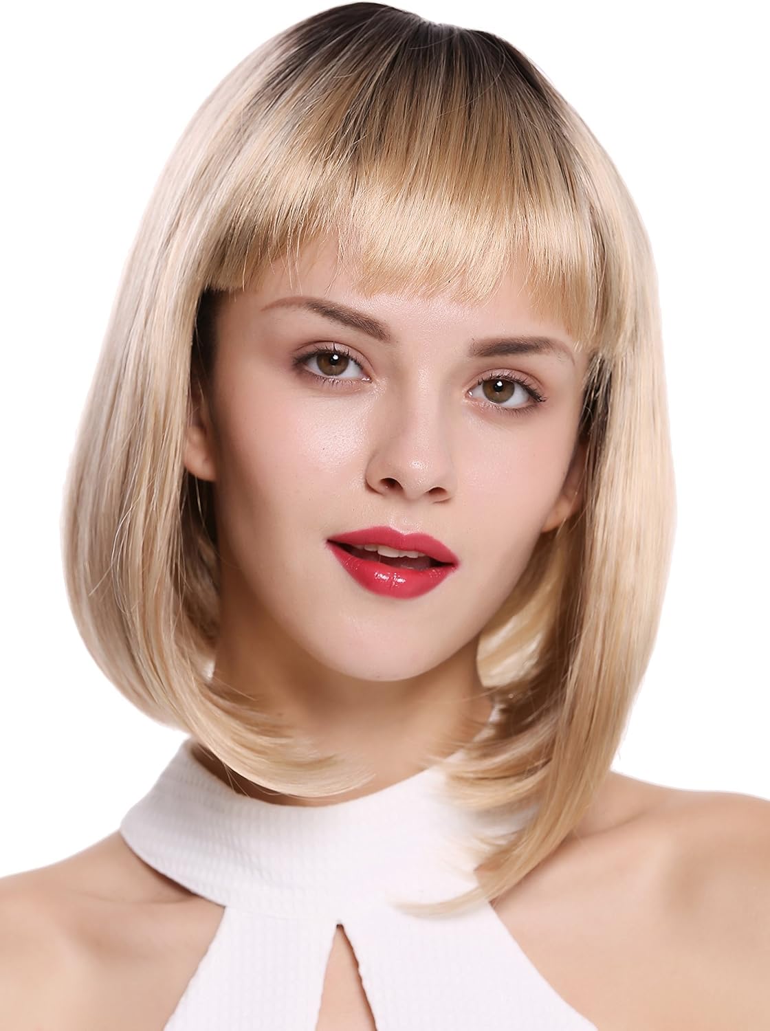 WIG ME UP - DW-2140Q-YS834S4 Lady Quality Wig Bob Longbob short smooth straight fringe bangs ombre mix dark brown blond
