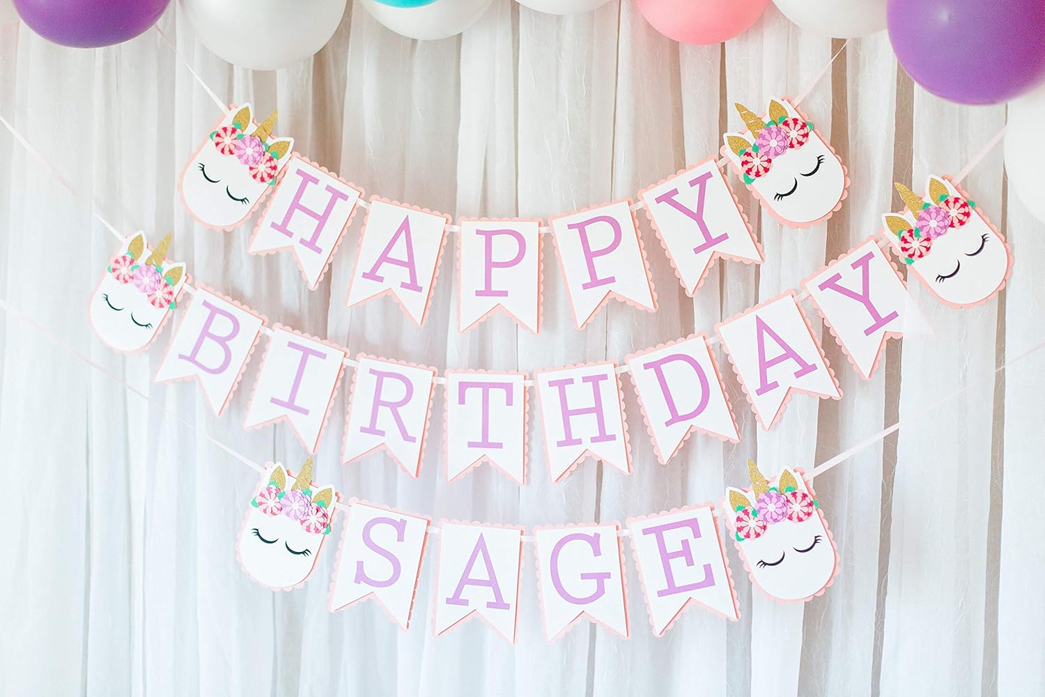 Amazon Com Baby Girl Unicorn Happy Birthday Party Banner With