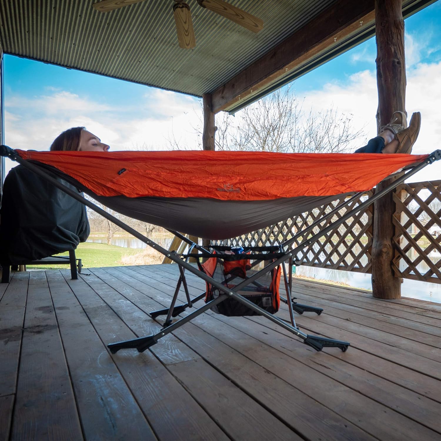 Mock ONE - Indoor Hammock Stand Portable Folding Cot, All-Inclusive Design for Indoor, Patio, Garden, Home Recreation Activities, and Festivals, Orange: Sports & Outdoors