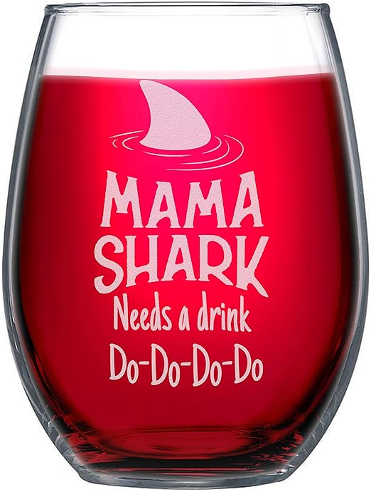 mama shark needs a drink wine glass