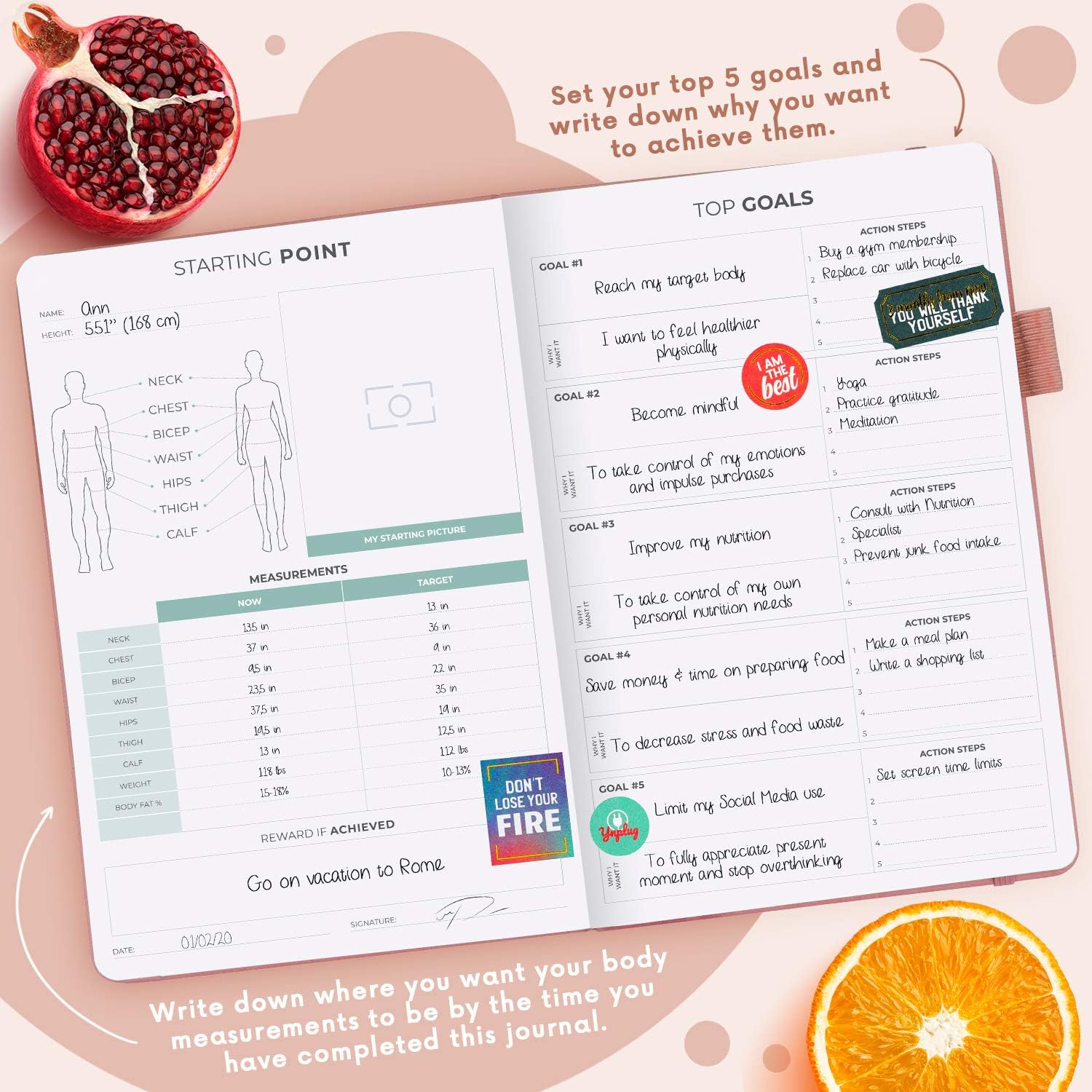 Clever Fox Wellness Journal - Weekly & Daily Health and Wellness Log, Food Journal & Meal Planner Diary for Calorie Counting, Notebook for Medical Condition Tracking, A5-Sized - Rose Gold : Office Products