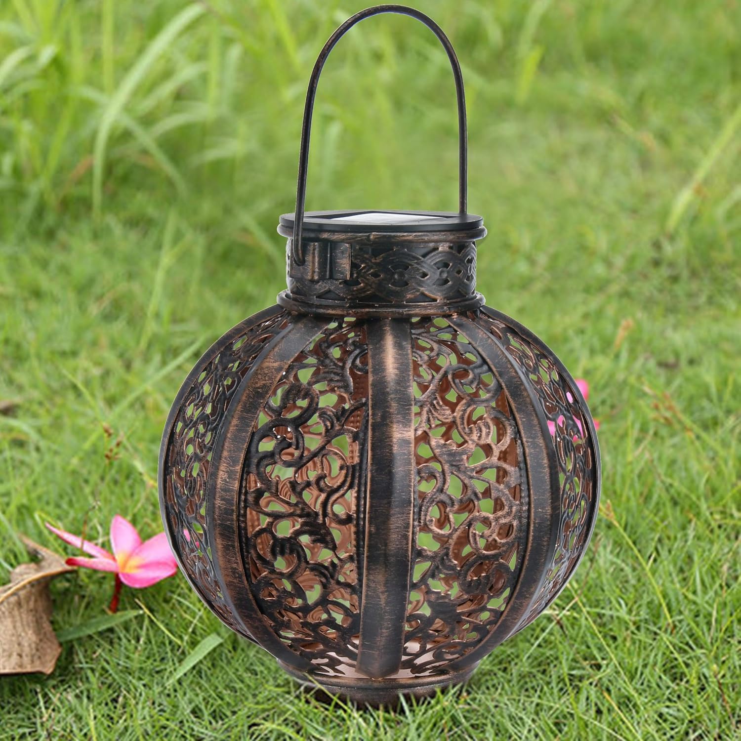MAGGIFT 2 Pack Hanging Solar Lanterns Retro Solar Lights with Handle, Outdoor Solar Garden Lights Decor for Yard Tree Fence Patio 6 Lumens, Brown - - 