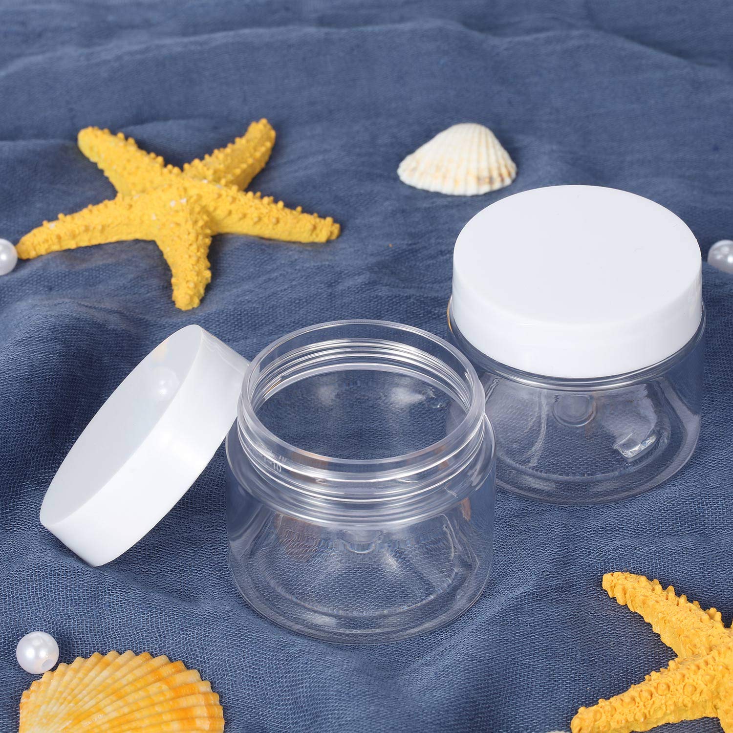 6 Pack 1 oz Plastic Pot Jars Round Clear Leak Proof Plastic Cosmetic Container Jars with White Lids for Travel Storage Make Up, Eye Shadow, Nails, Powder, Paint, Jewelry(1 oz) : Beauty