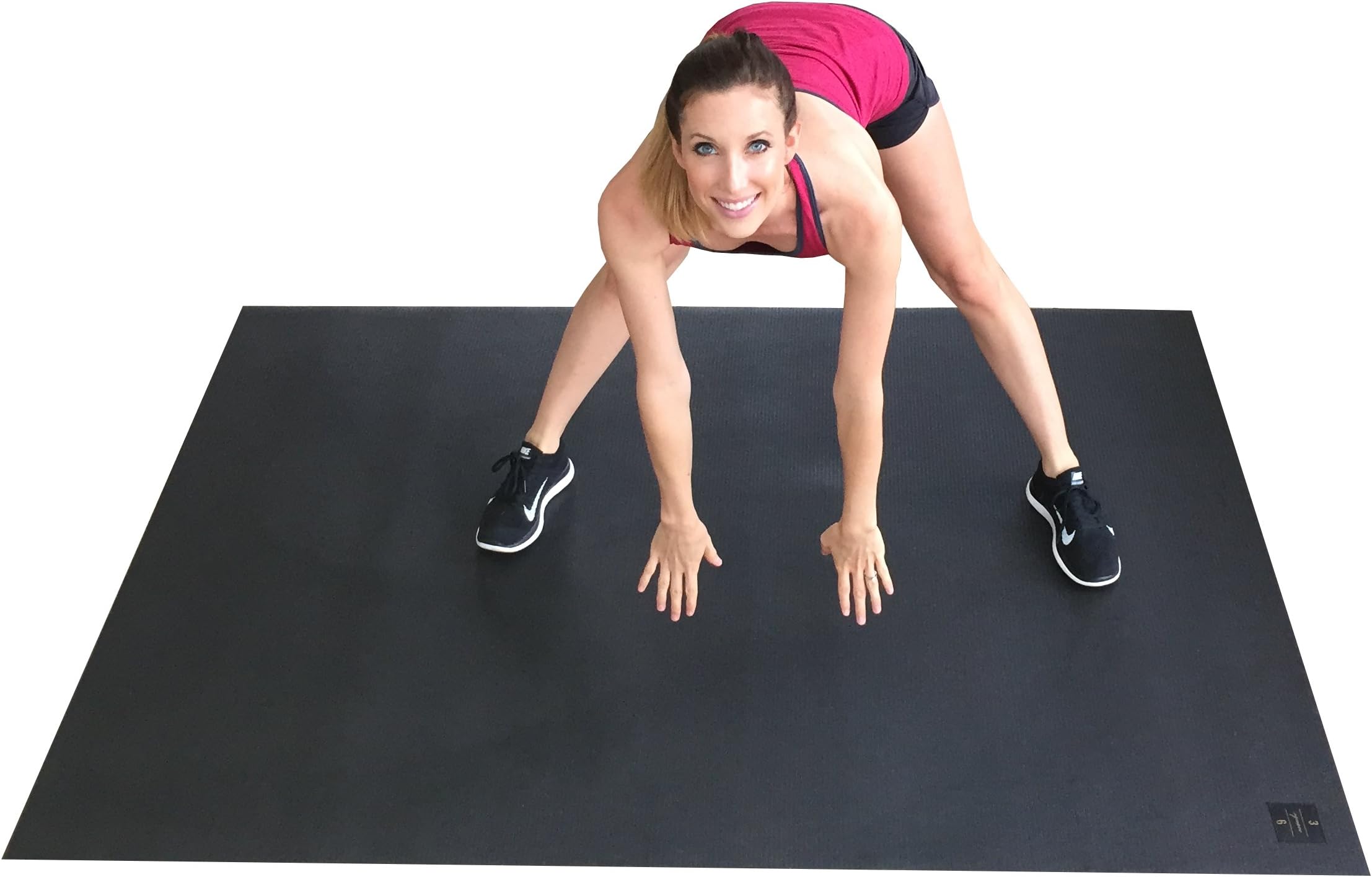 Large Exercise Mat. 72" Long x 48" Wide (6'x4') Workout Mat. 2X Larger Than A Regular Exercise/Yoga Mat. Perfect Fitness Mat To Use With Cardio, Plyometric, MMA, & Aerobic DVD's. Ideal For Living Room Workouts And Condo's - Weighs 13 lbs. Can Be Used With Or Without Shoes. Square36