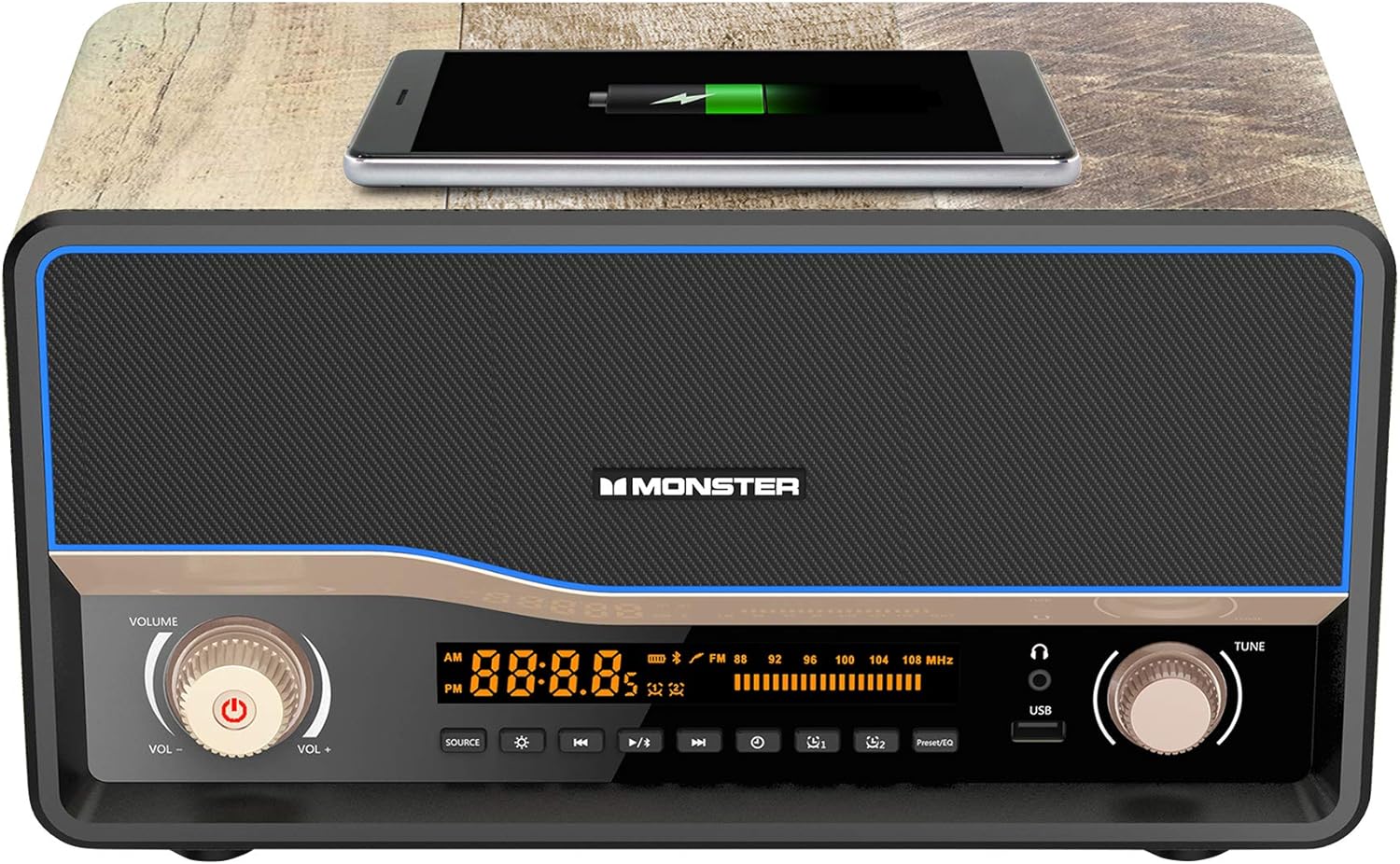 monster retro wireless charging bluetooth speaker