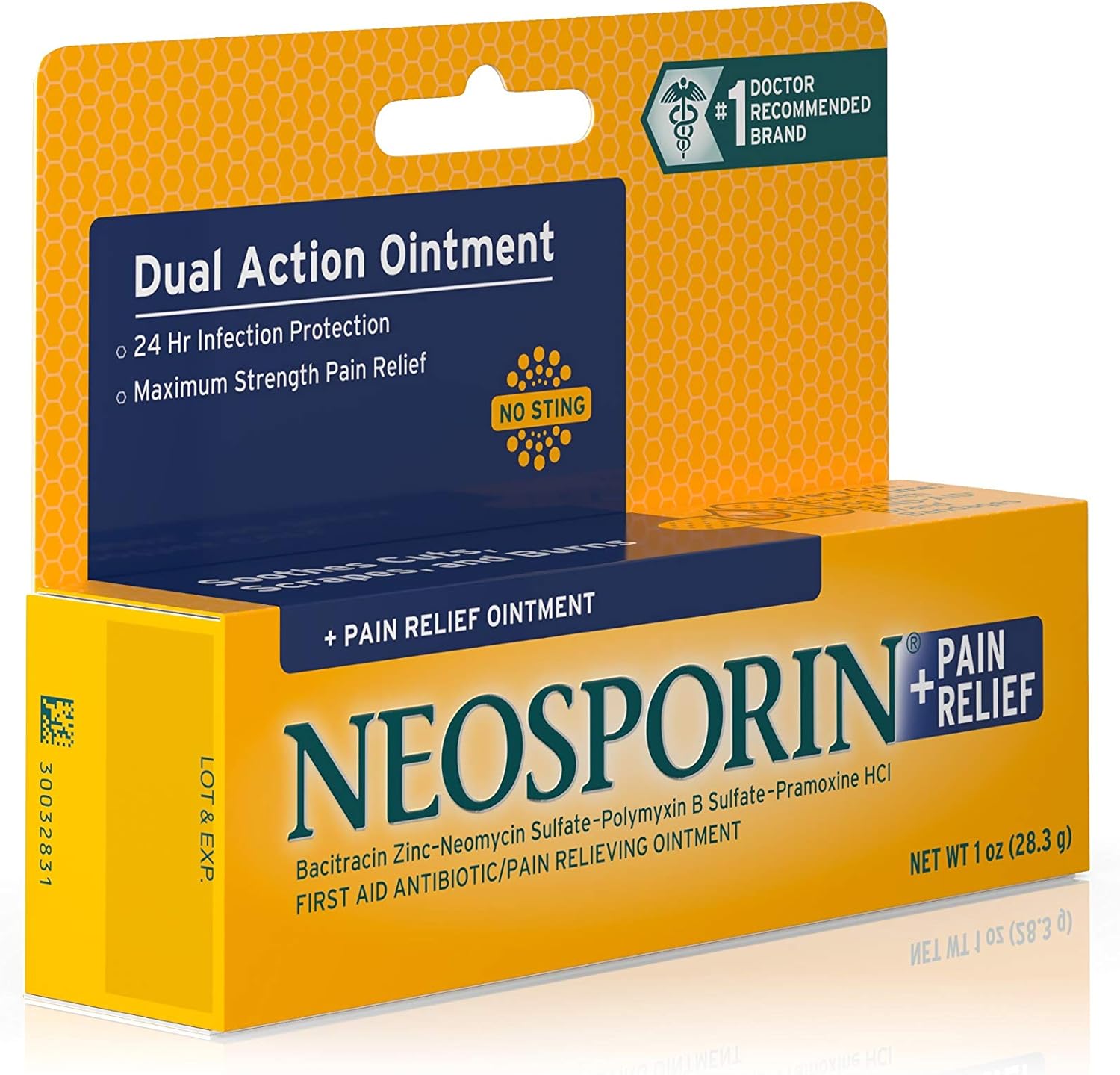 Neosporin + Maximum-Strength Pain Relief Dual Action Antibiotic Ointment with Bacitracin Zinc, 1 oz: Health & Personal Care