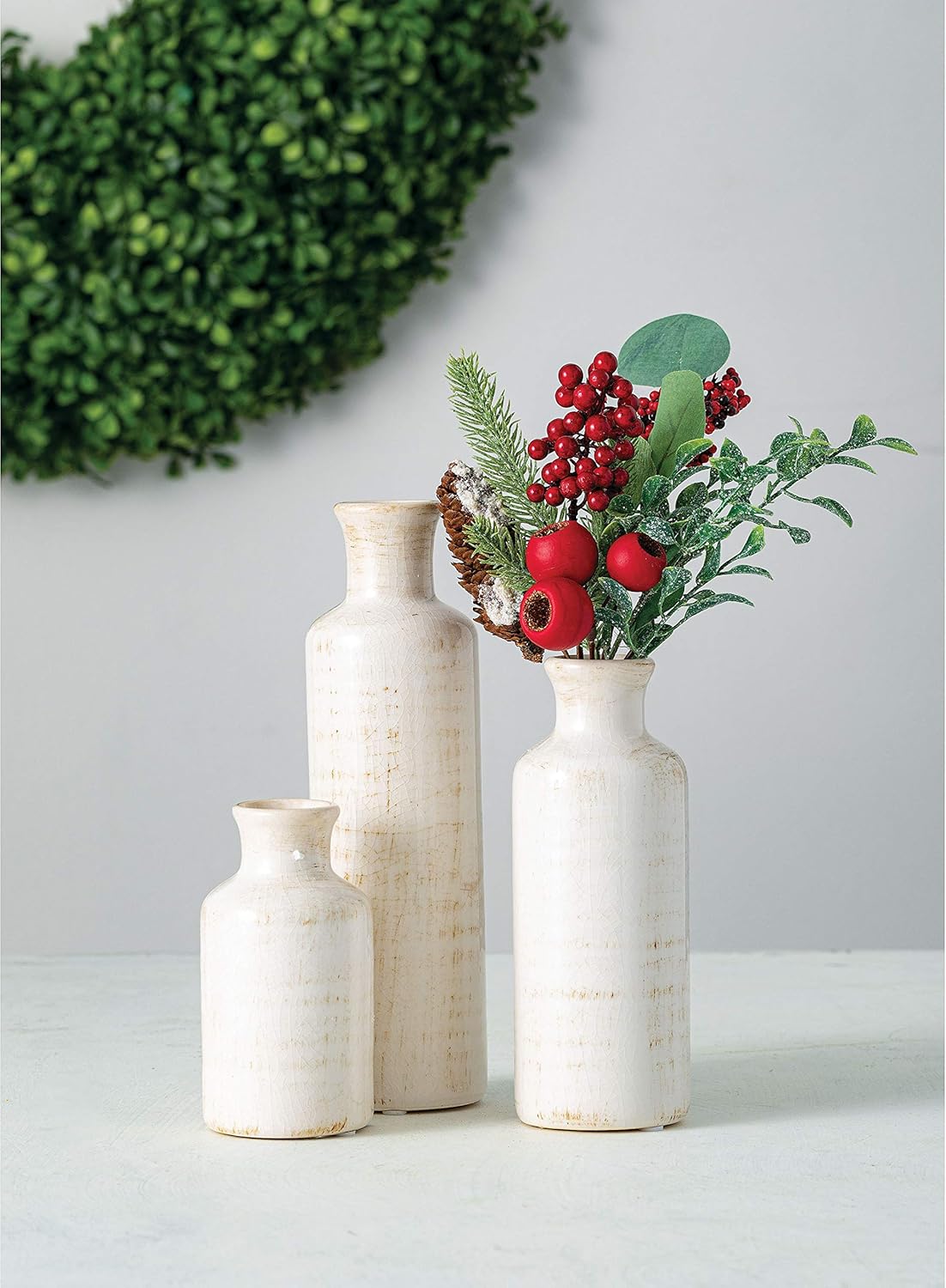 Sullivans Small White Vase Set (Ceramic), Rustic Home Decor, Distressed White, Set of 3 Vases (CM2333).: Home & Kitchen