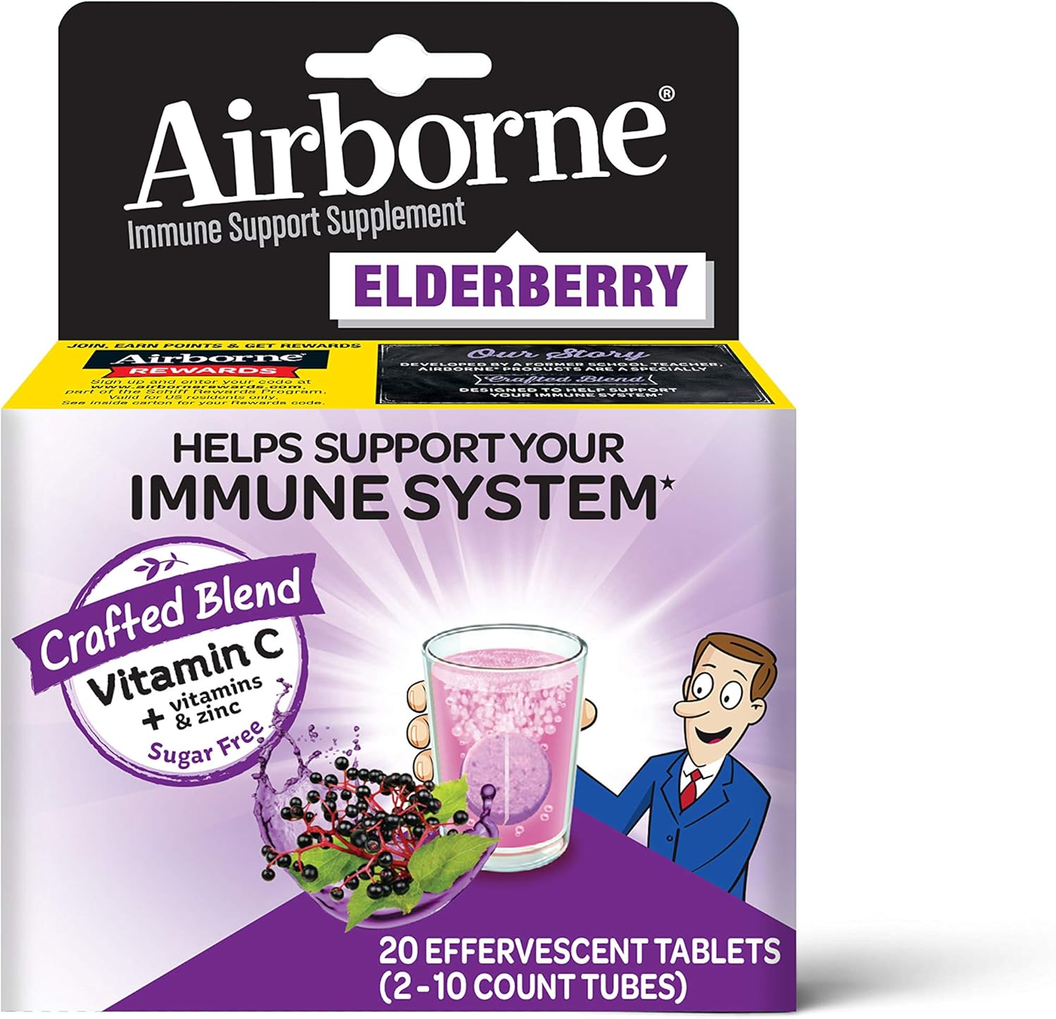 Elderberry Extract + Vitamin C - Airborne Effervescent Tablets (20 count in a box), Immune Support Supplement With Zinc & Vitamins C D E, Gluten Free, Sambucus, Antioxidant: Health & Personal Care