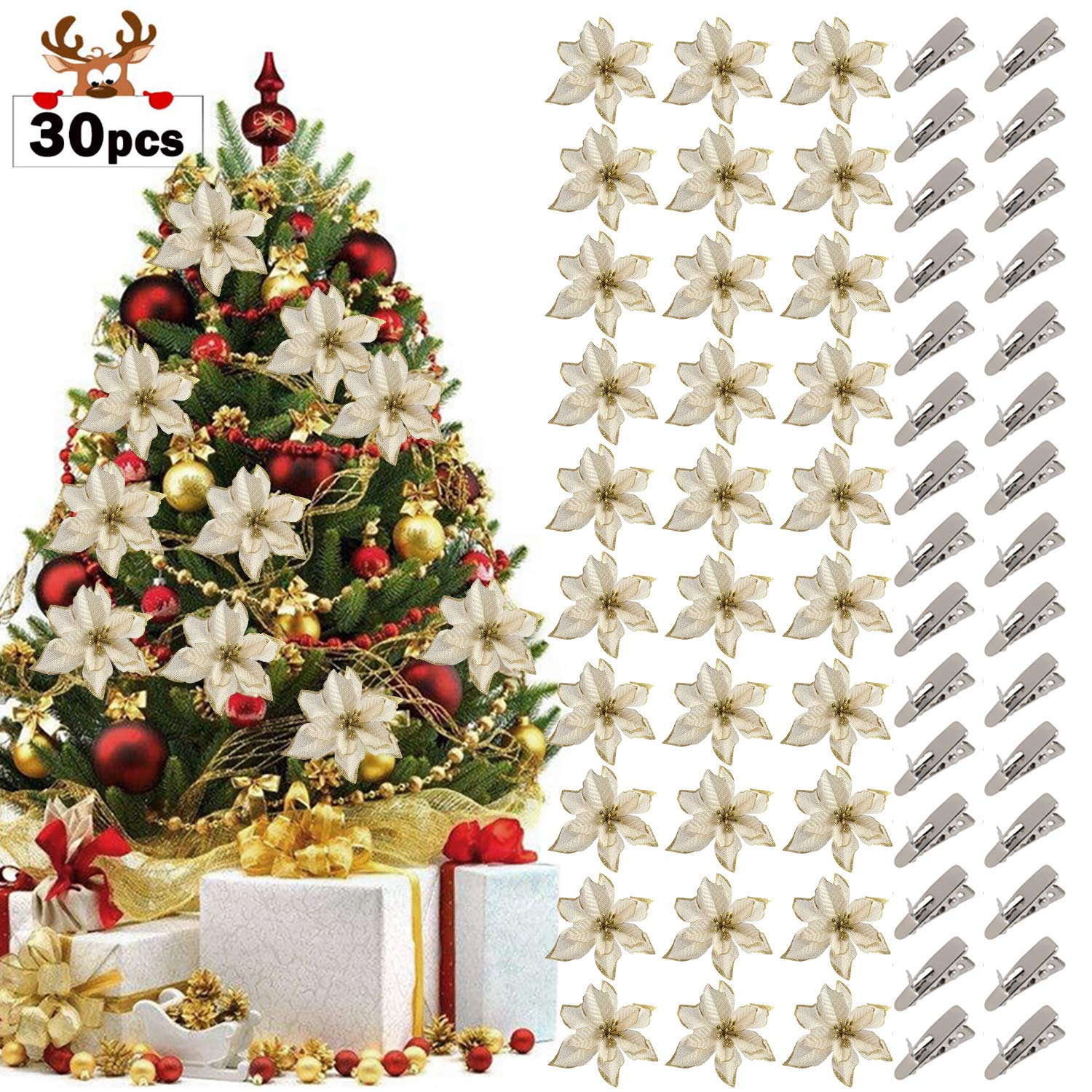ZOYLINK 30 Piezas Flores para Navidad Flores Navideñas 14cm Flor 