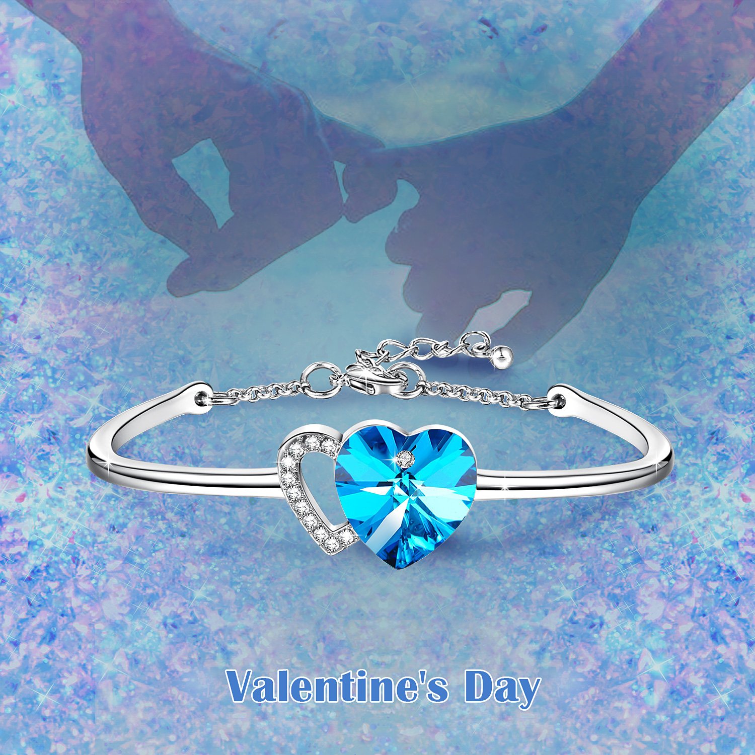 Angelady Love Story Heart Link Bangle Bracelet for Birthday Anniversary Wedding Gifts,Blue Crystal from Swarovski
