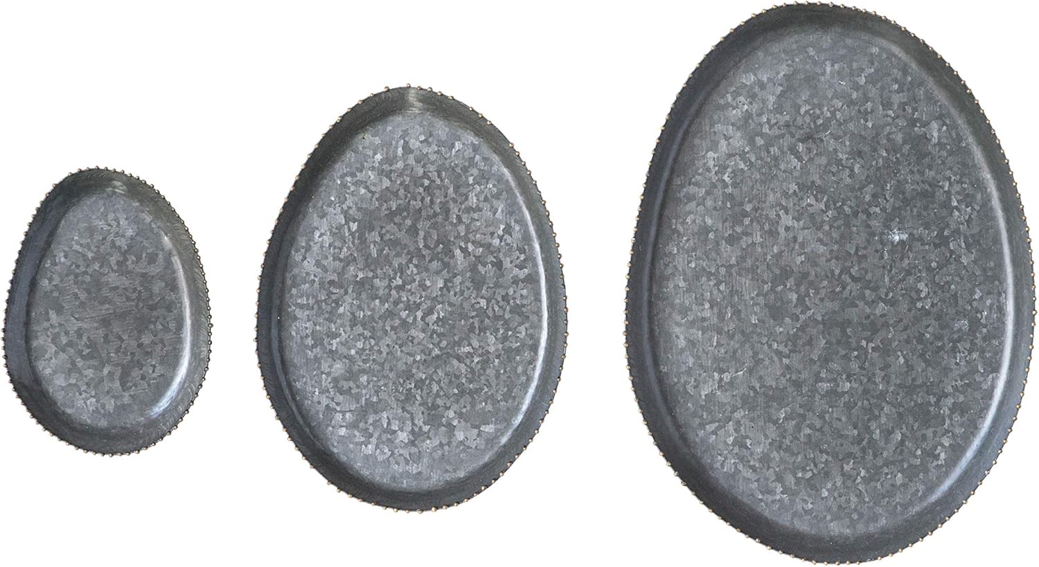 Creative Co-Op Decorative Galvanized (Set of 3 Sizes) Metal Tray, Grey