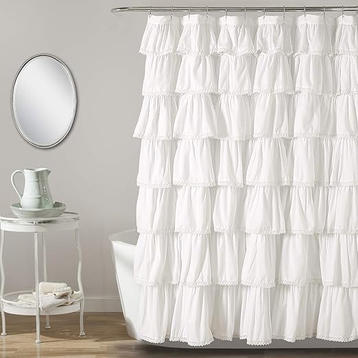 Amazon Com Lush Decor White Lace Ruffle Shower Curtain 54 L X
