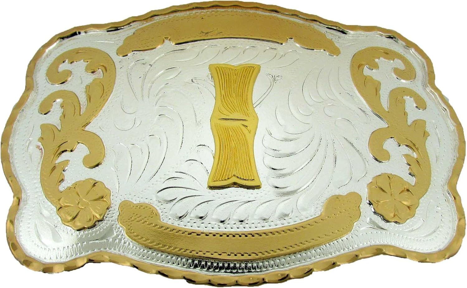 Initial Letters Western Style Cowboy Rodeo Gold Large Belt Buckles Large Square I Letter