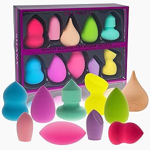 SHANY Makeup Premium Beauty Sponge Blender Puff Set - Latex-free & Vegan, Multipurpose Shapes & Colors - Set of 10