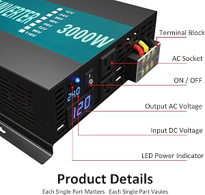 WZRELB 3000w Pure Sine Wave Solar Power Inverter Home Power supply Car Inverter Generator