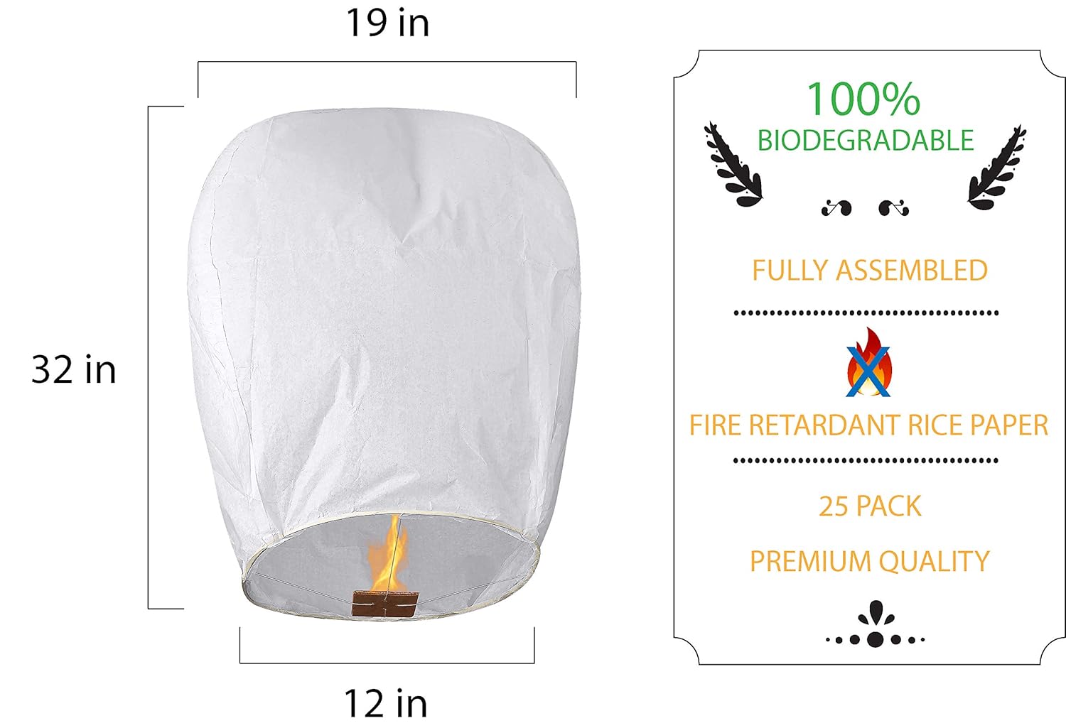 All Natural Shop 25 Pack Chinese Sky Lanterns White, Eco Friendly