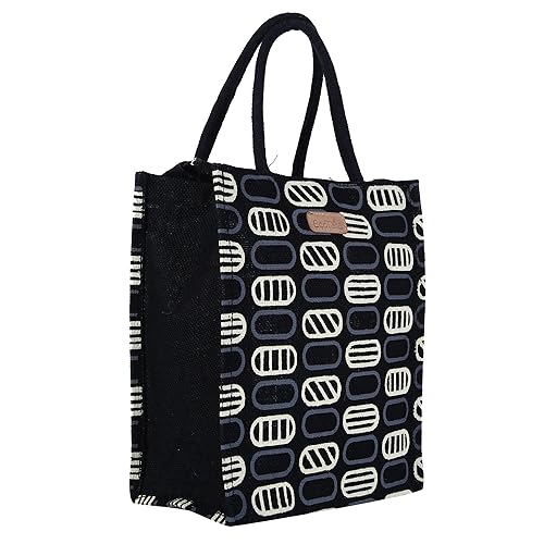 Ecotara Premium Quality Eco Friendly Jute Lunch Bag for Men & Women with Bottle Holder - Black