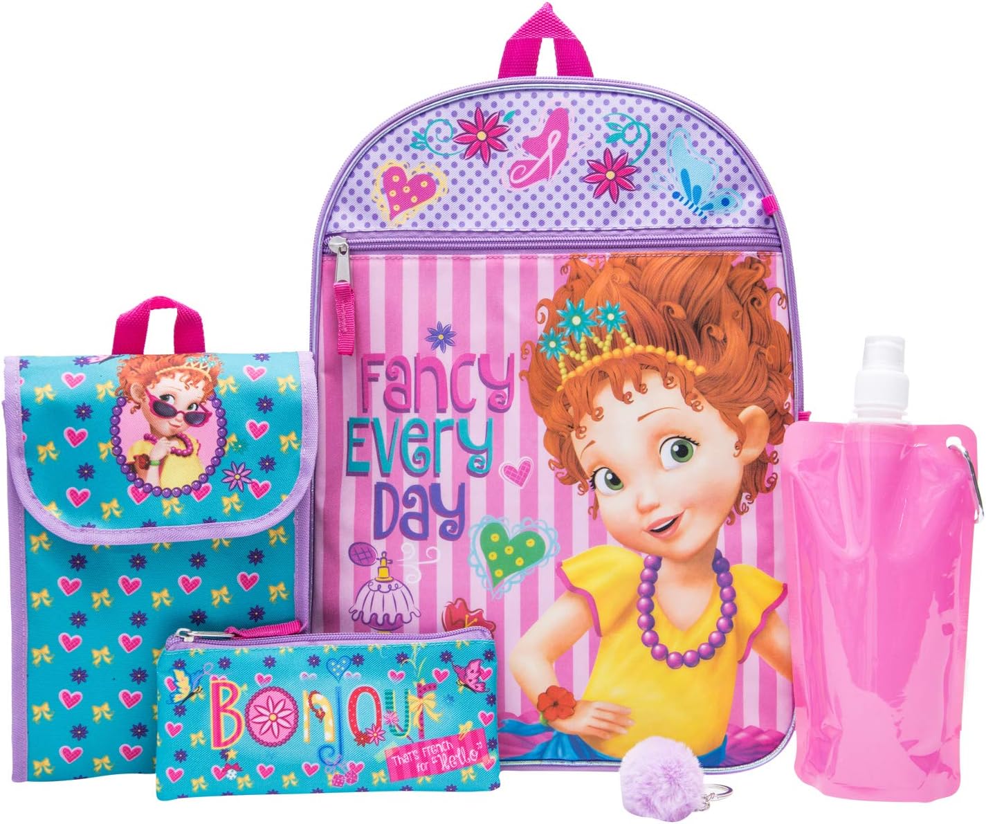 Fancy Nancy Backpack Combo Set - Disney Fancy Nancy Girls' 6 Piece Backpack Set - Backpack & Lunch Kit (Pink)