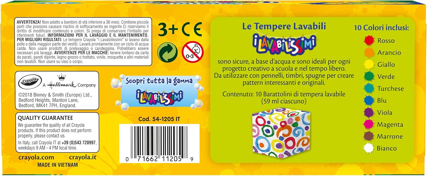 CRAYOLA - Washable Paints in Resealable Jars, Ready to Use, for School and Leisure 10 Classic Colours, 54-1205, Assorted Colours - Image 3