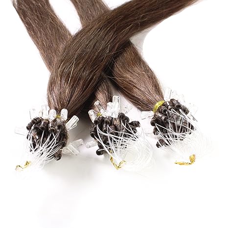 hair2heart 100 x 0.5g Echthaar Microring Loop Extensions, 50cm - glatt - #4 braun - Loops Haarverlängerung