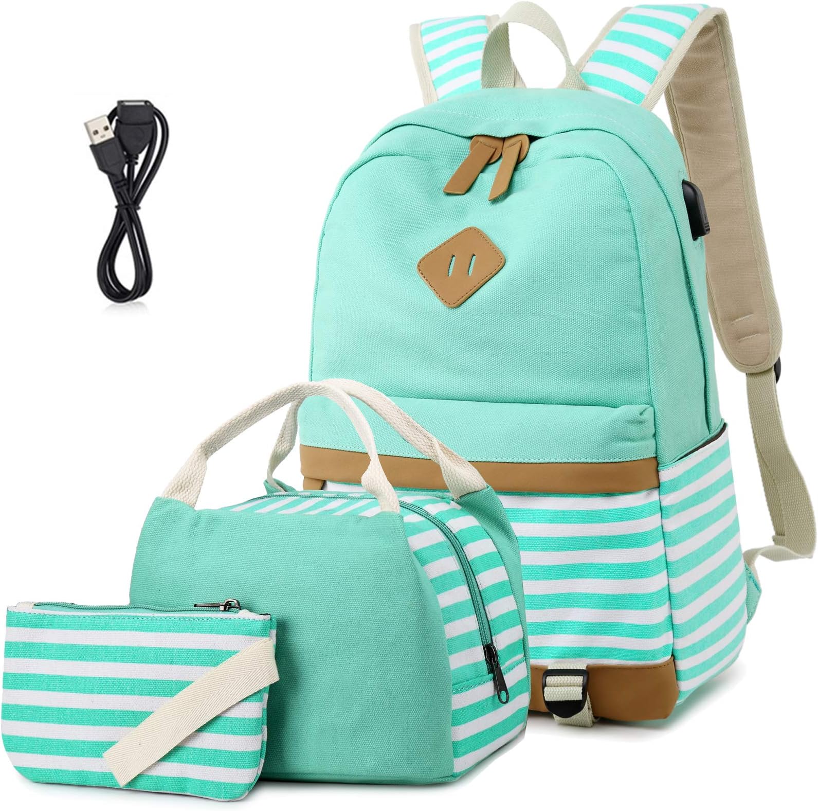 Canvas School Backpack for Girls College Laptop Backpack 15.6 inch USB Daypack Teen Girls School Backpack with USB Port