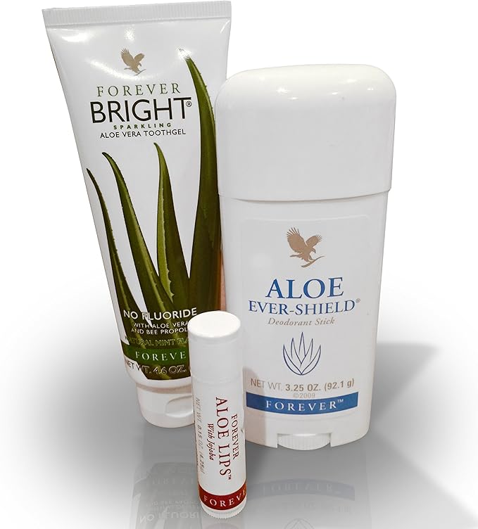 Aloe Vera Ever Shield Deodorant Stick Forever Bright Tooth Gel and Aloe