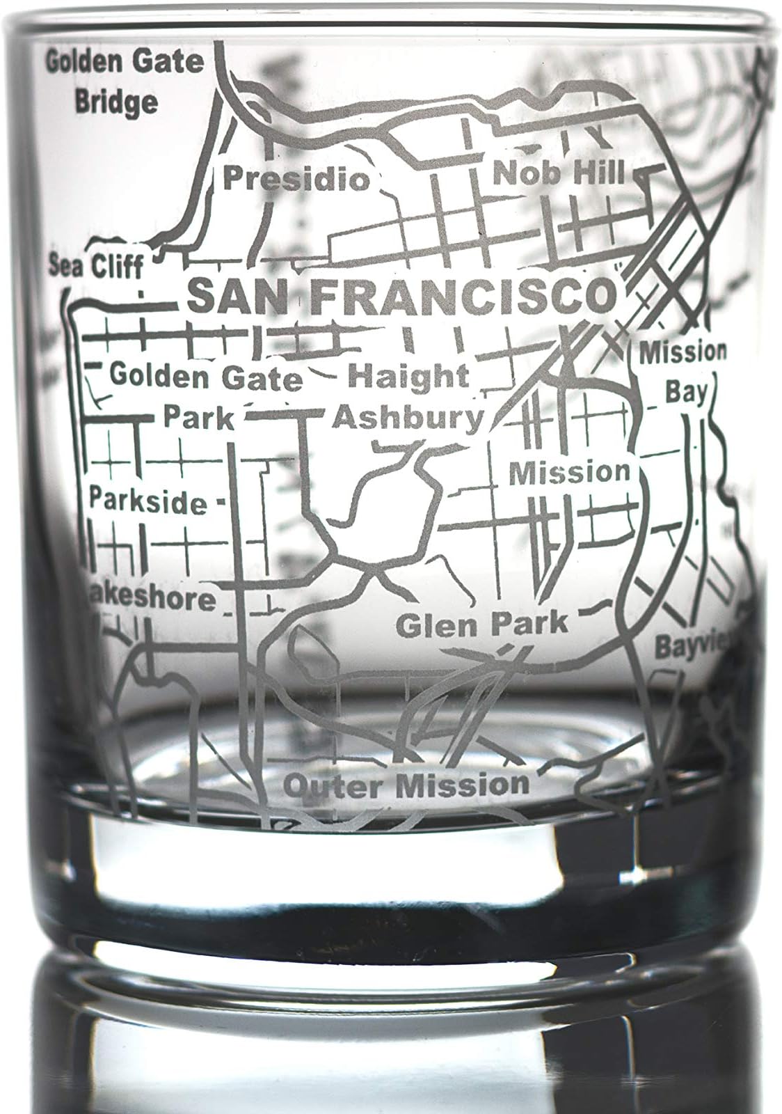 Greenline GoodsWhiskey Glasses - 10 Oz Tumbler for San Francisco Lovers (Single Glass) - Etched with San Francisco Map - Old Fashioned Rocks Glass