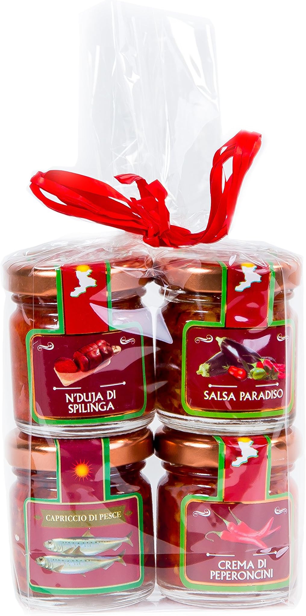 Four Spicy Italian Patès Gift Set ('Paradise Sauce') a Super Spicy Combination of Chillies, Sun Dried Tomatoes and Chopped Veggies,