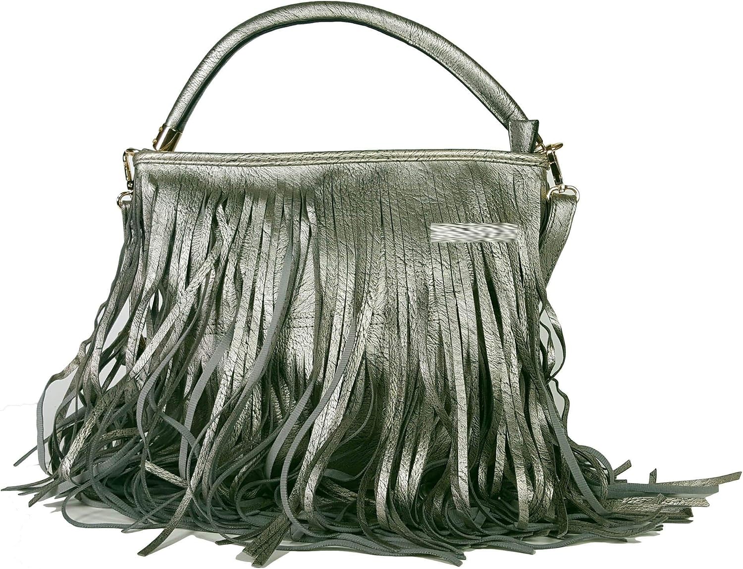 GFM Faux Leather Tassel Shoulder Bag With Soft Fringes-Shiny Pewter Silver Grey, (JY-CHBH) (F1618-CHBH), Style 3