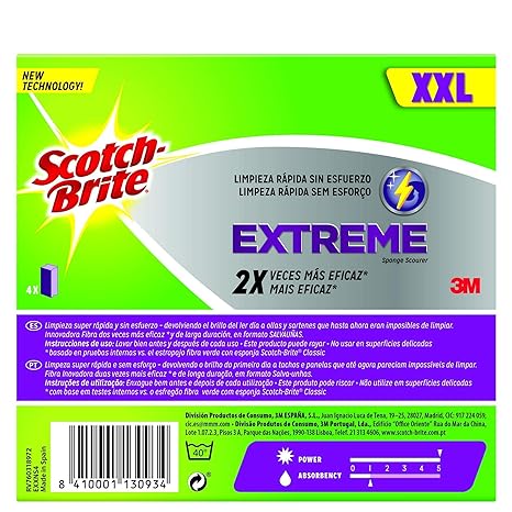 Scotch-Brite Estropajo Extreme Fibra, Morado, 7x8x8 cm, 4 Unidades