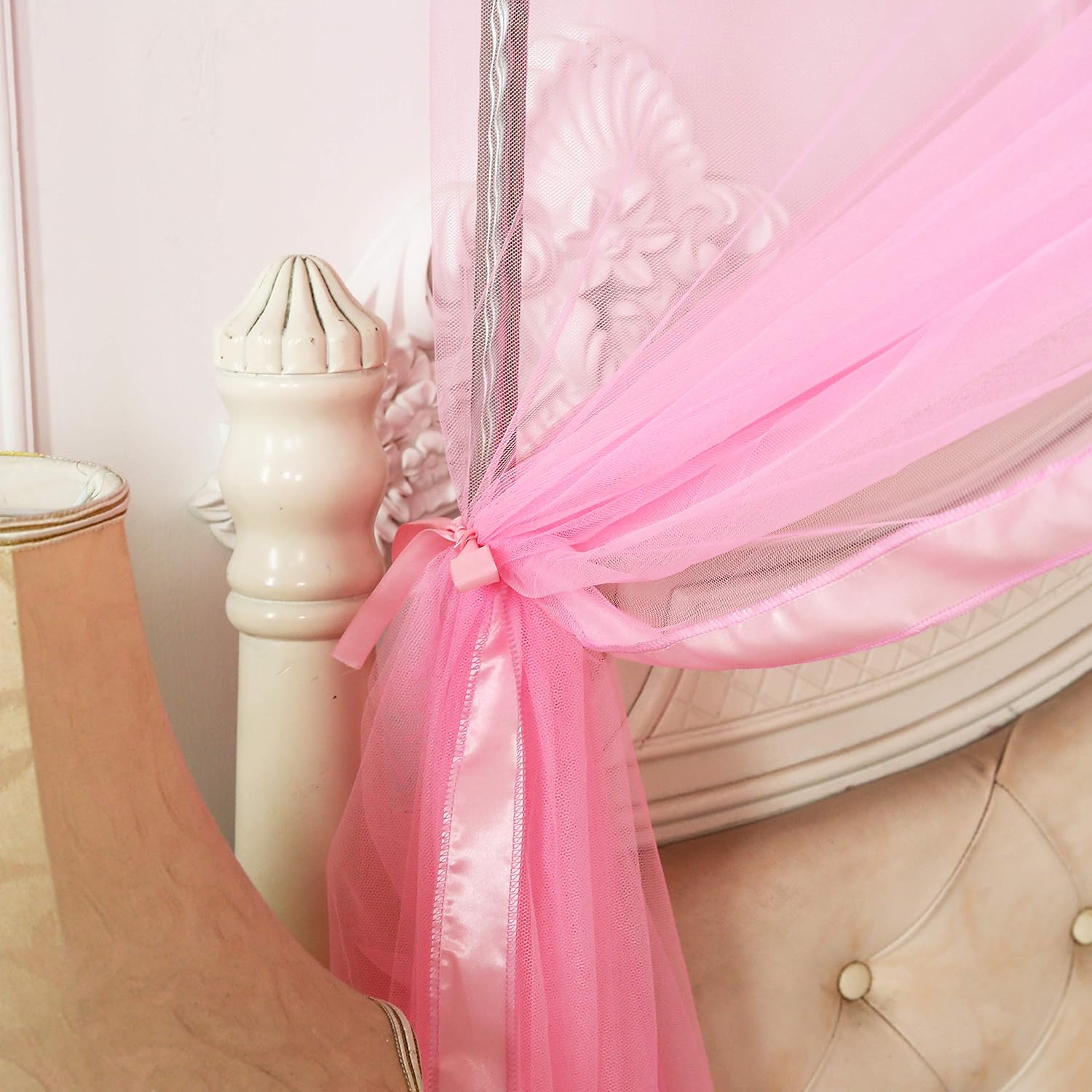 Mengersi Pink Kids Princess Bed Canopy For Little Girls Toddler Twin Bed Curtains Mesh Mosquito Net Christmas Gift Birthday Present: Kitchen & Dining